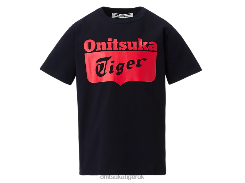 Kids LOGO TEE XTBPR673 Clothing Onitsuka Tiger Performance Black/Red Alert