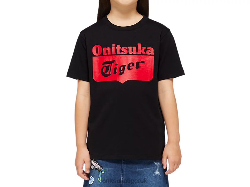 Kids LOGO TEE XTBPR673 Clothing Onitsuka Tiger Performance Black/Red Alert