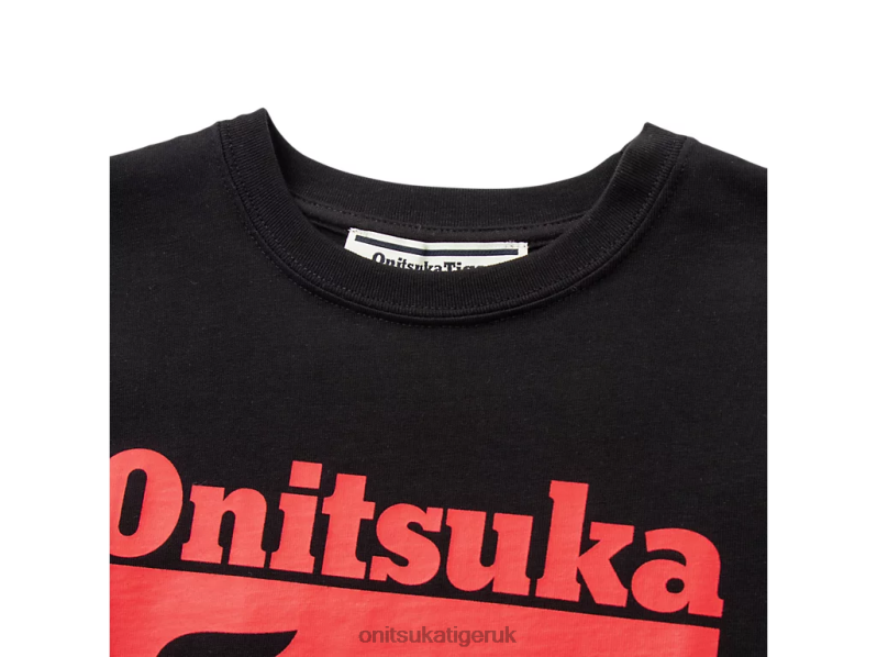 Kids LOGO TEE XTBPR673 Clothing Onitsuka Tiger Performance Black/Red Alert
