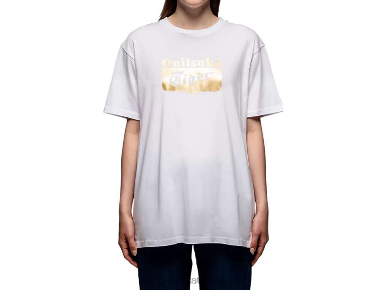 Unisex LOGO TEE XTBPR482 Clothing Onitsuka Tiger Real White/Rich Gold